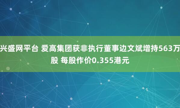 兴盛网平台 爱高集团获非执行董事边文斌增持563万股 每股作价0.355港元